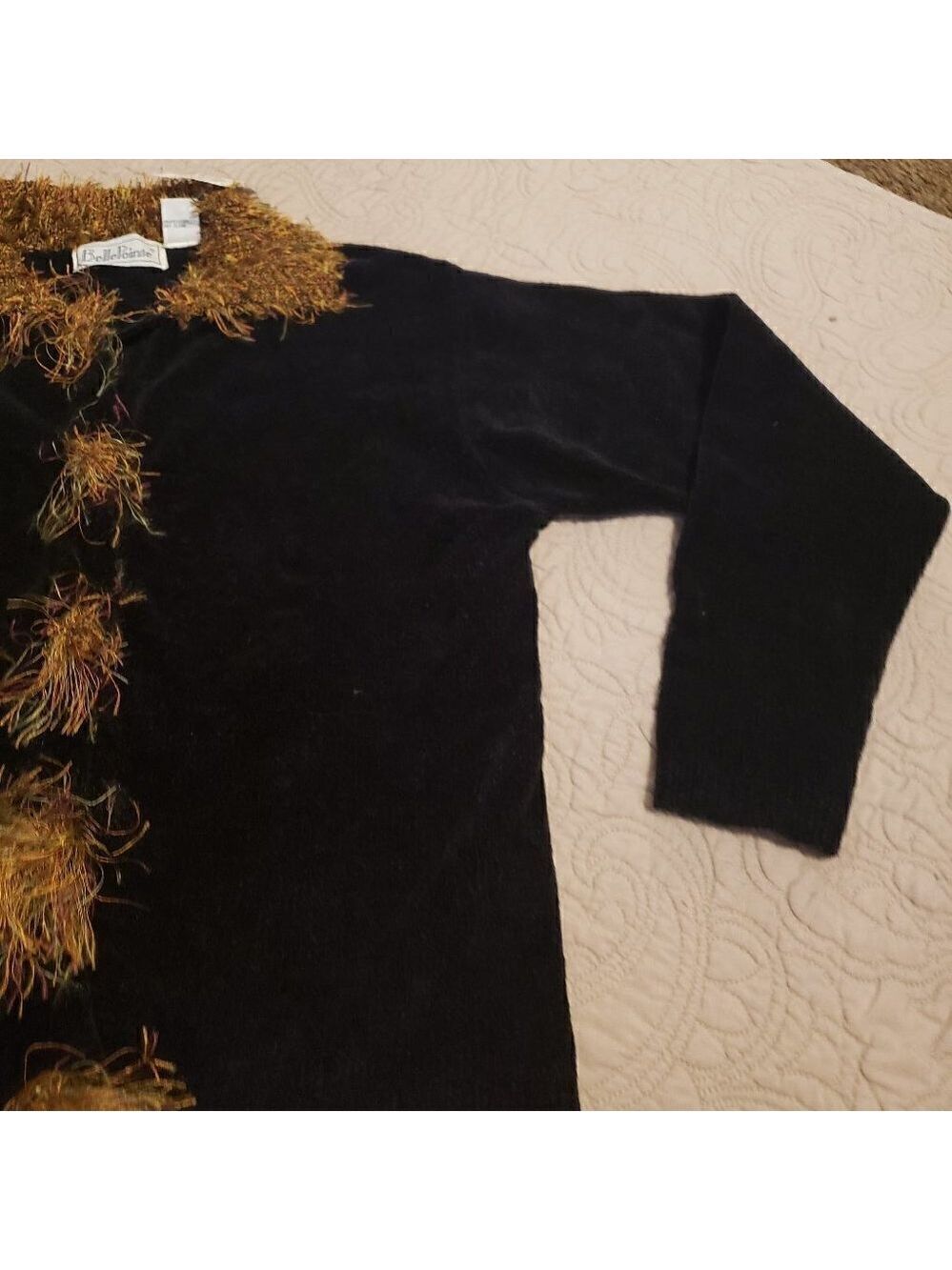 Vintage Bellepointe Black Sweater  Eyelash Trim - Picture 4 of 12